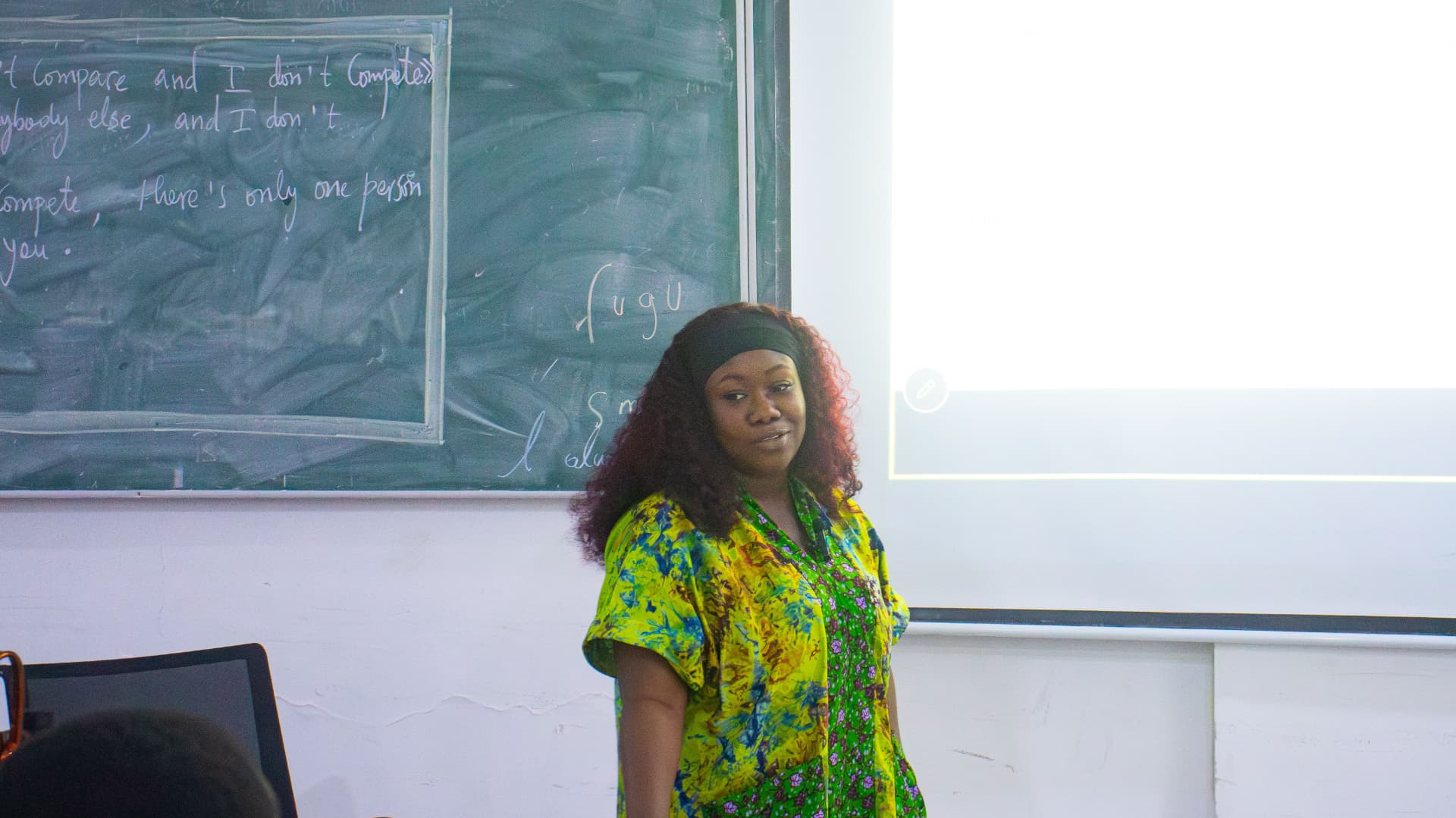 Rita Naa Kordey Clottey speaking to the room during an AIMS Ghana training session