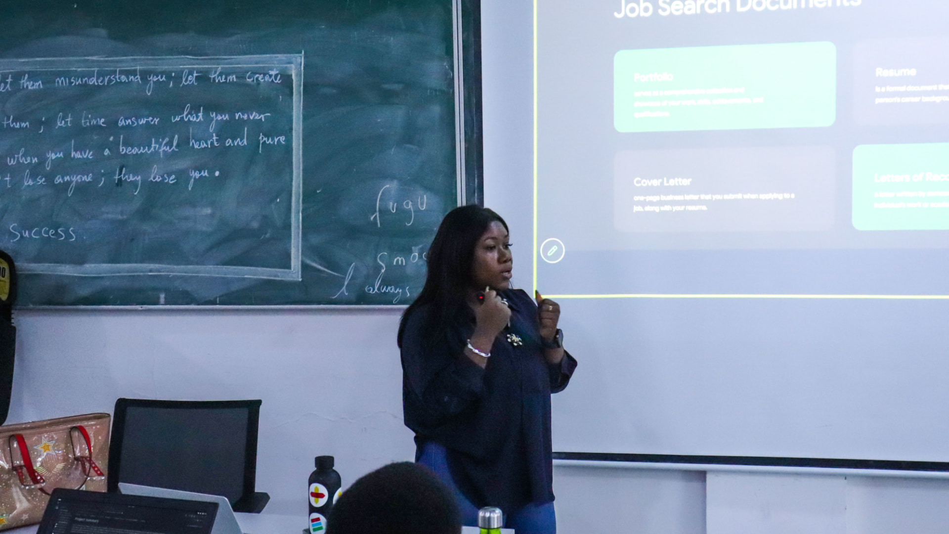 Rita Naa Kordey Clottey facilitating a session on job search documents at AIMS Ghana