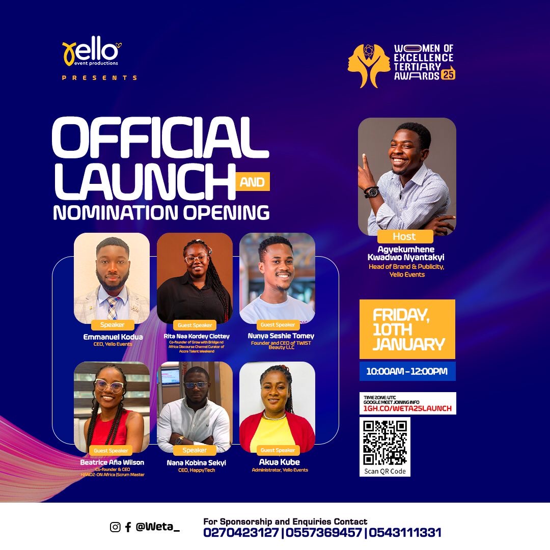 Flyer: Women of Excellence Tertiary Awards official launch, Rita Naa Kordey Clottey as guest speaker