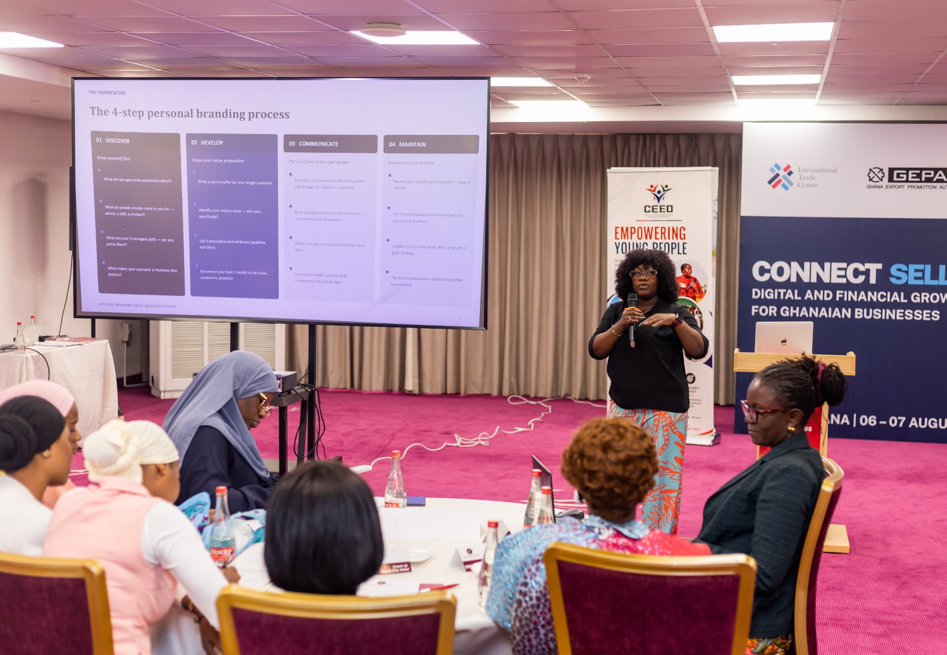 Rita Naa Kordey Clottey presenting a four-step personal branding framework to entrepreneurs